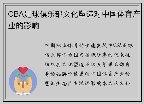 CBA足球俱乐部文化塑造对中国体育产业的影响
