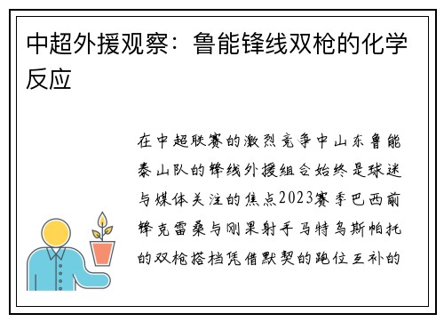 中超外援观察：鲁能锋线双枪的化学反应