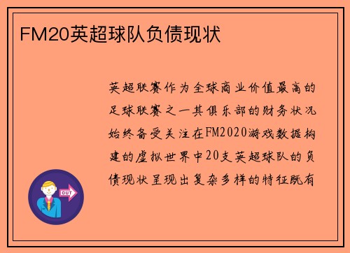 FM20英超球队负债现状