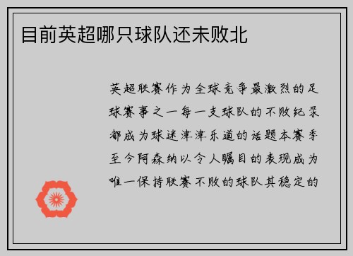 目前英超哪只球队还未败北