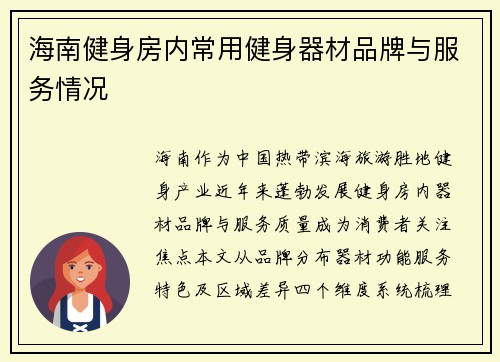 海南健身房内常用健身器材品牌与服务情况