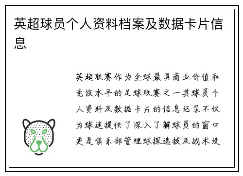 英超球员个人资料档案及数据卡片信息